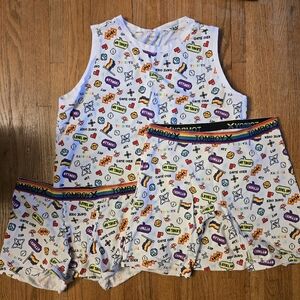 TomboyX Gamer Pride Pajama Set - Tank Top & 2 Boxer Briefs Size M NWOT
